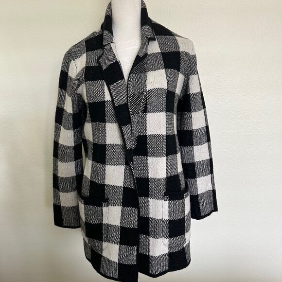 Talbots Womens Cardigan/Coatigan Black White Open Sweater Jacket Checkered SZMP - Picture 2 of 11